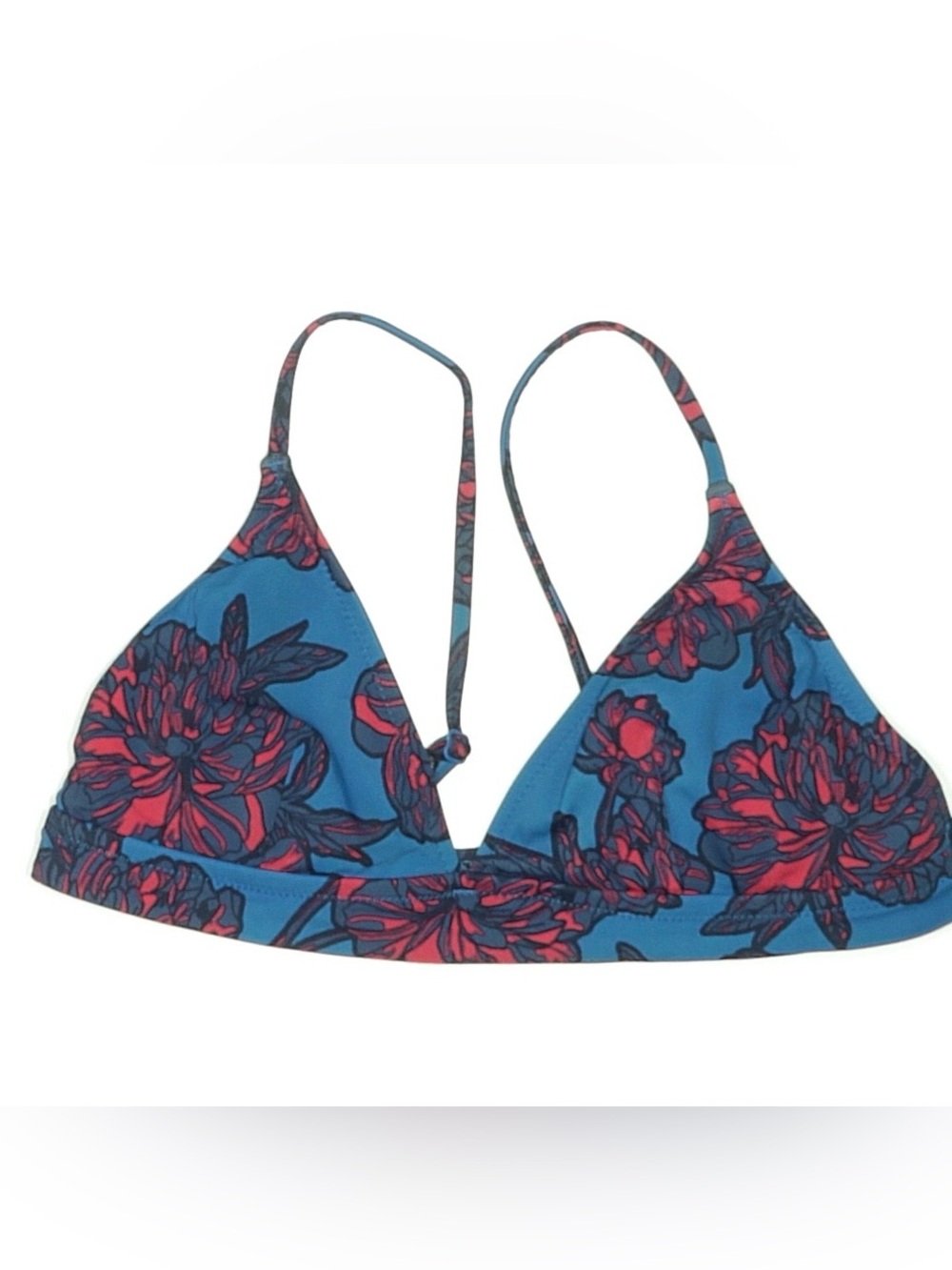 J. Crew Blue Floral Triangle Bikini Top with Pink Flowers